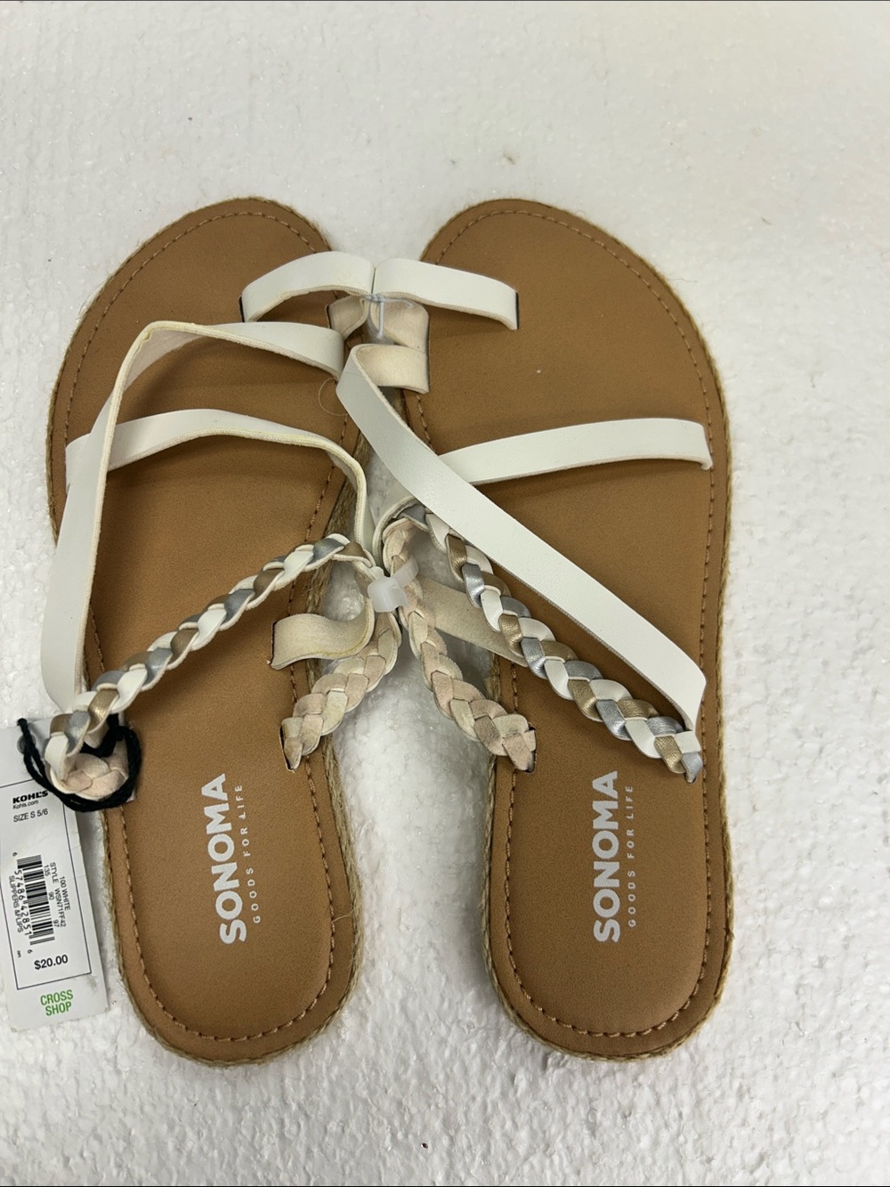 Sonoma White and Tan Braided Strap Women’s Sandals